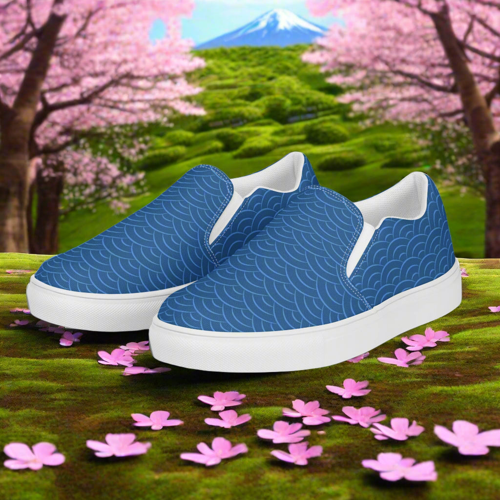 Blue WildSage Market Slip On Shoes with Wave Pattern for Comfortable Everyday Wear