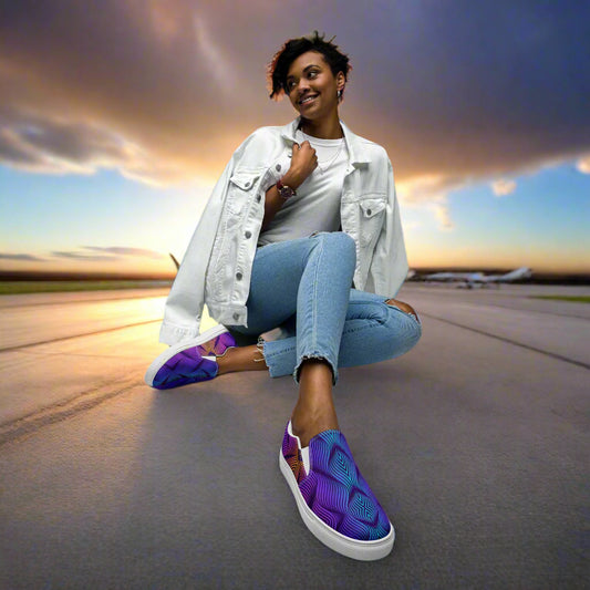 Stylish WildSage Market Skater Blue Slip-on Canvas Shoes with Colorful Pattern for Casual Wear