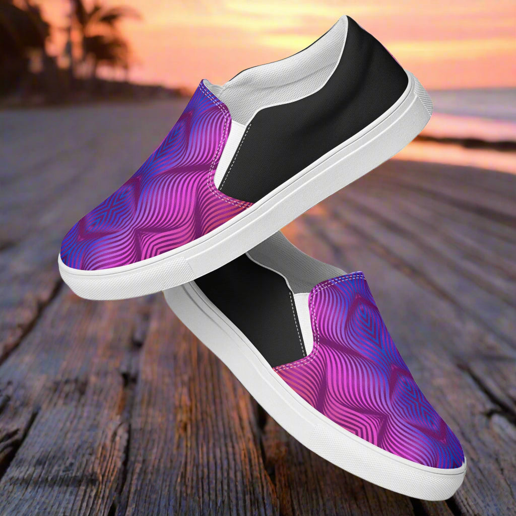 Skater Purple Halftone Slip-on Canvas Shoes with a vibrant design perfect for casual summer outings