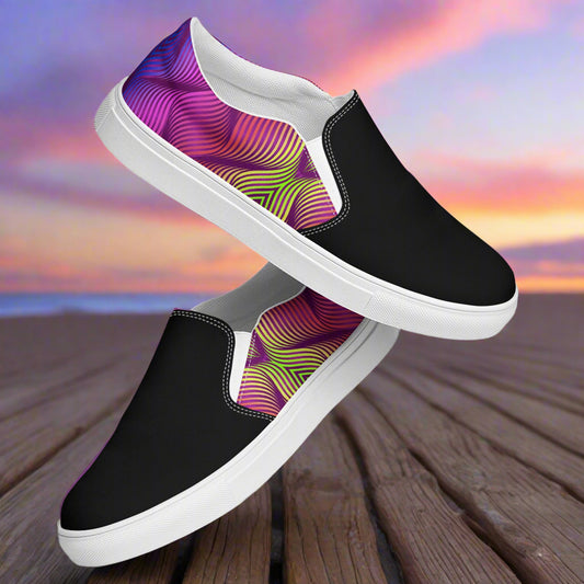 Skater Purple Two Tone Slip-On Canvas Shoes with Vibrant Pattern and Comfortable Fit for Casual Wear