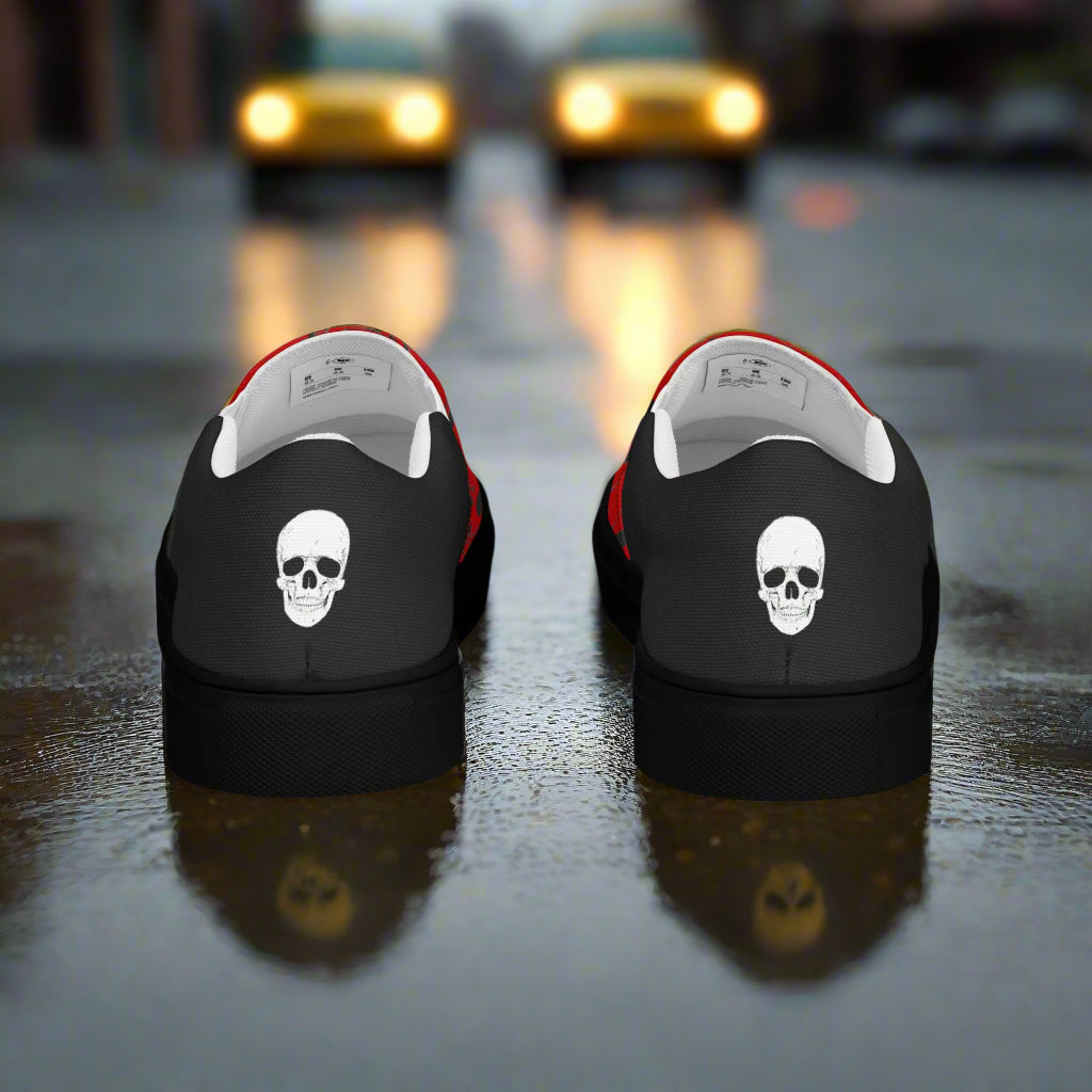 Skull Pile Crimson Halftone Slip-On Canvas Shoes with a unique skull design on the back