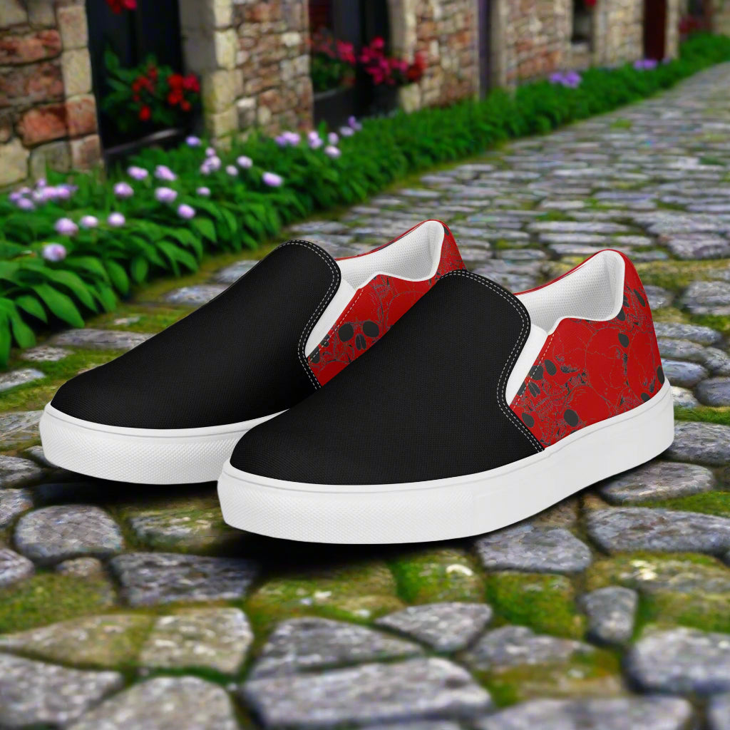 Skull Pile Crimson Two Tone Slip-On Canvas Shoes with stylish black and red design for casual wear