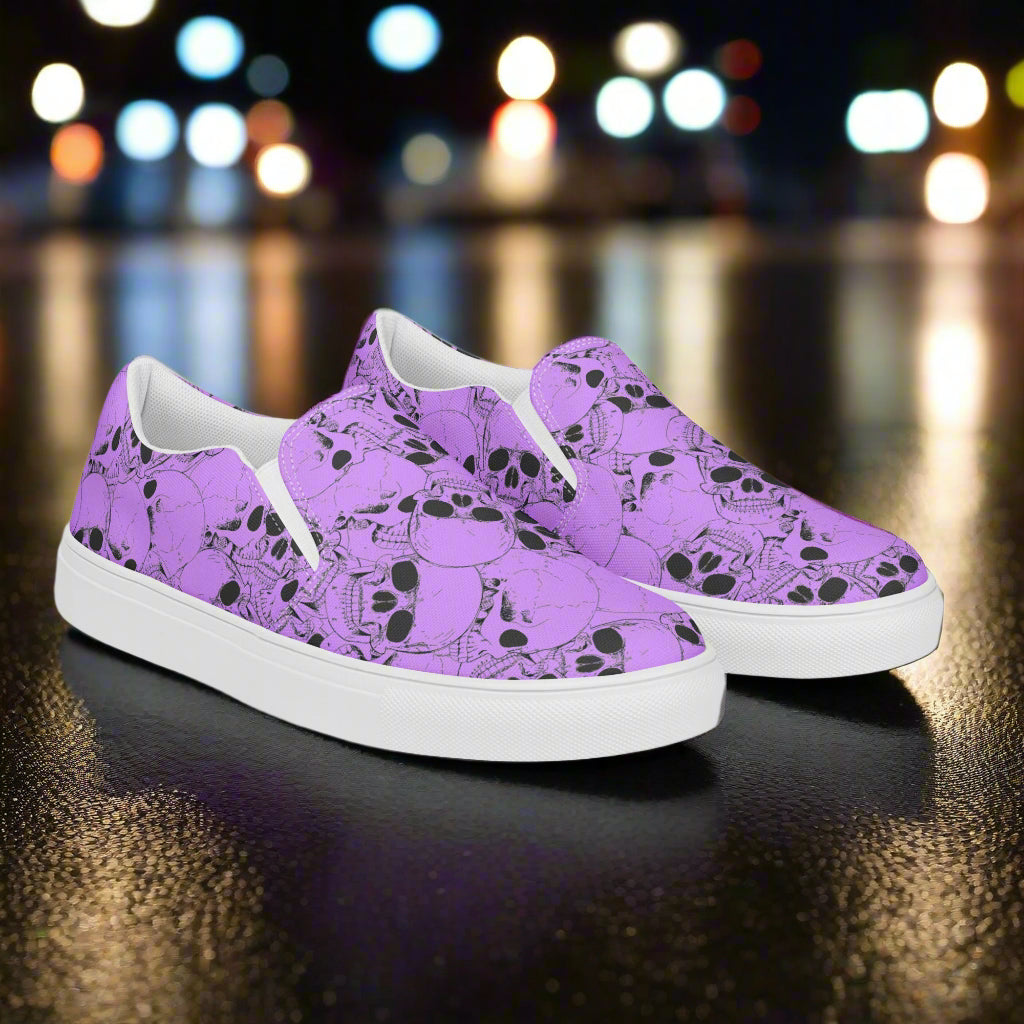 Skull Pile Purple Slip-On Canvas Shoes with unique skull graphic design and comfortable fit