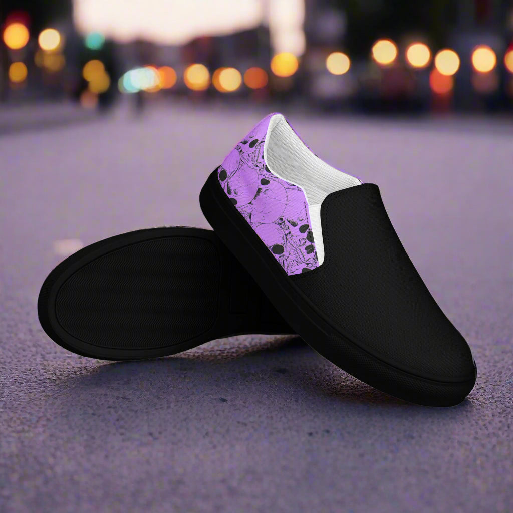 Skull Pile Purple Two Tone Slip-On Canvas Shoes with a Stylish Design for Casual Wear