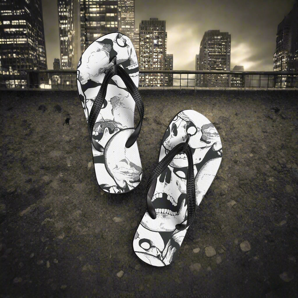 WildSage Market skull print flip-flops featuring a unique design for stylish summer footwear