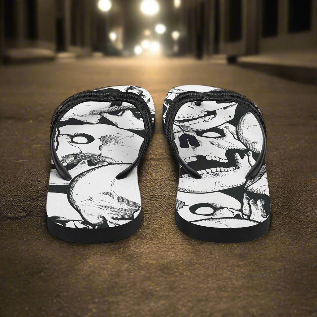 WildSage Market Skull Print Flip-Flops with a bold skull design for casual summer wear