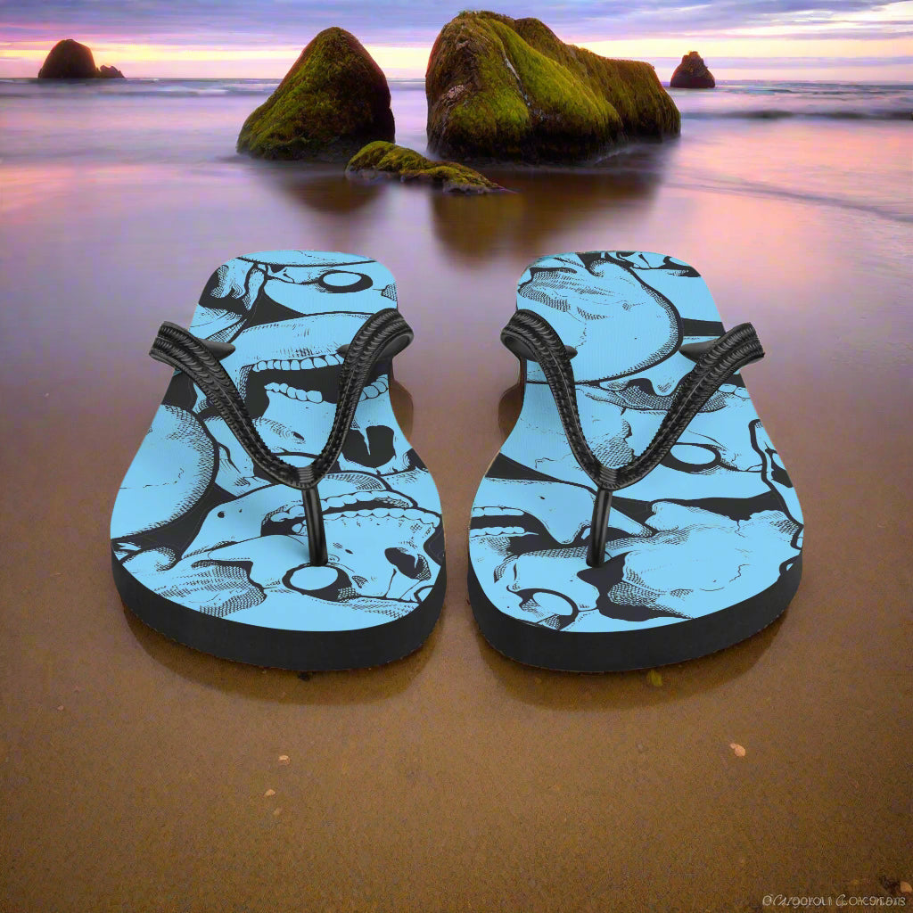 Skull Print Flip-Flops Light Blue with a unique design perfect for beach outings or casual wear