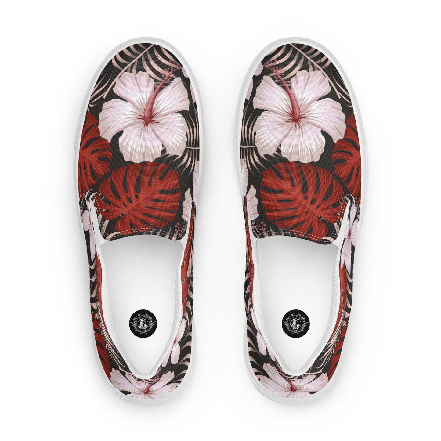 WildSage Market Slip-on Canvas Floral Print Shoes featuring vibrant tropical design with hibiscus flowers