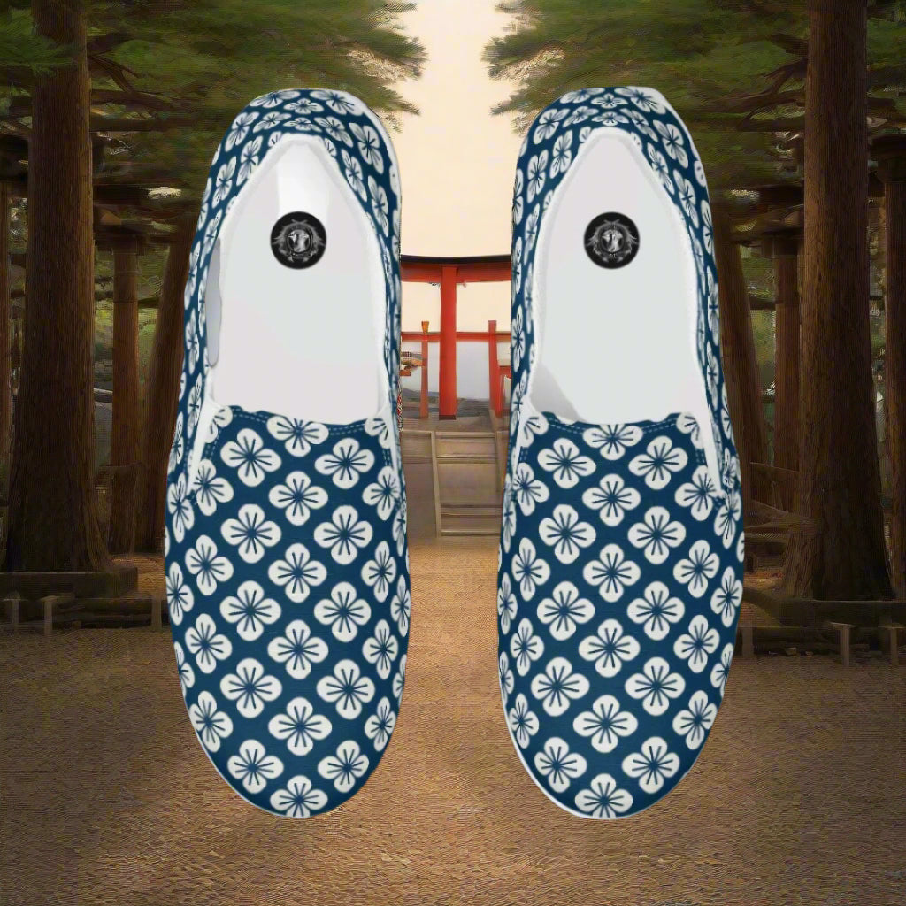 WildSage Market Slip-on Canvas Shoes Asian Floral Pattern with a stylish blue design