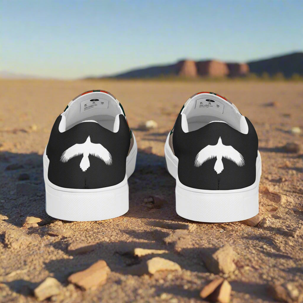 Slip-on Canvas Shoes Big Mesa Halftone featuring unique mountain design on black back in desert setting