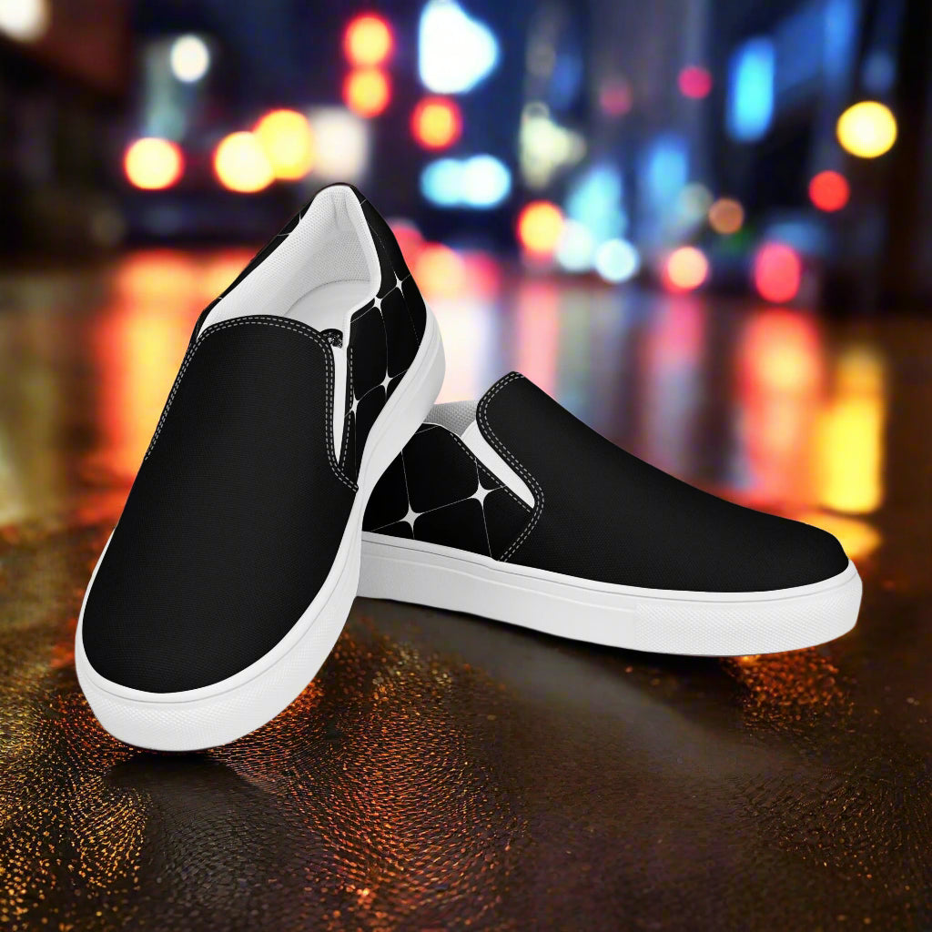 Slip-on Canvas Shoes Black Diamond Two Tone with a stylish black and white design for casual wear