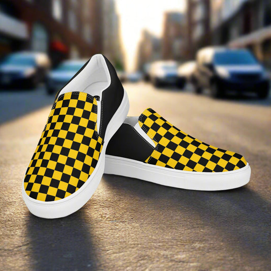 WildSage Market Slip-On Canvas Shoes in Black and Yellow Checkerboard Design for Casual Wear