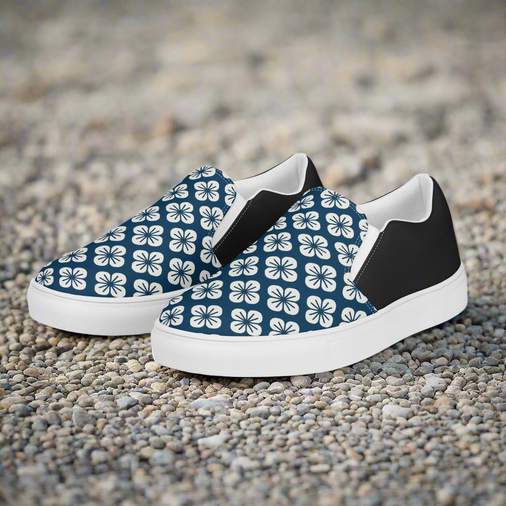 Slip-on Canvas Shoes Blue Orchid Halftone design featuring a trendy floral pattern on stylish footwear