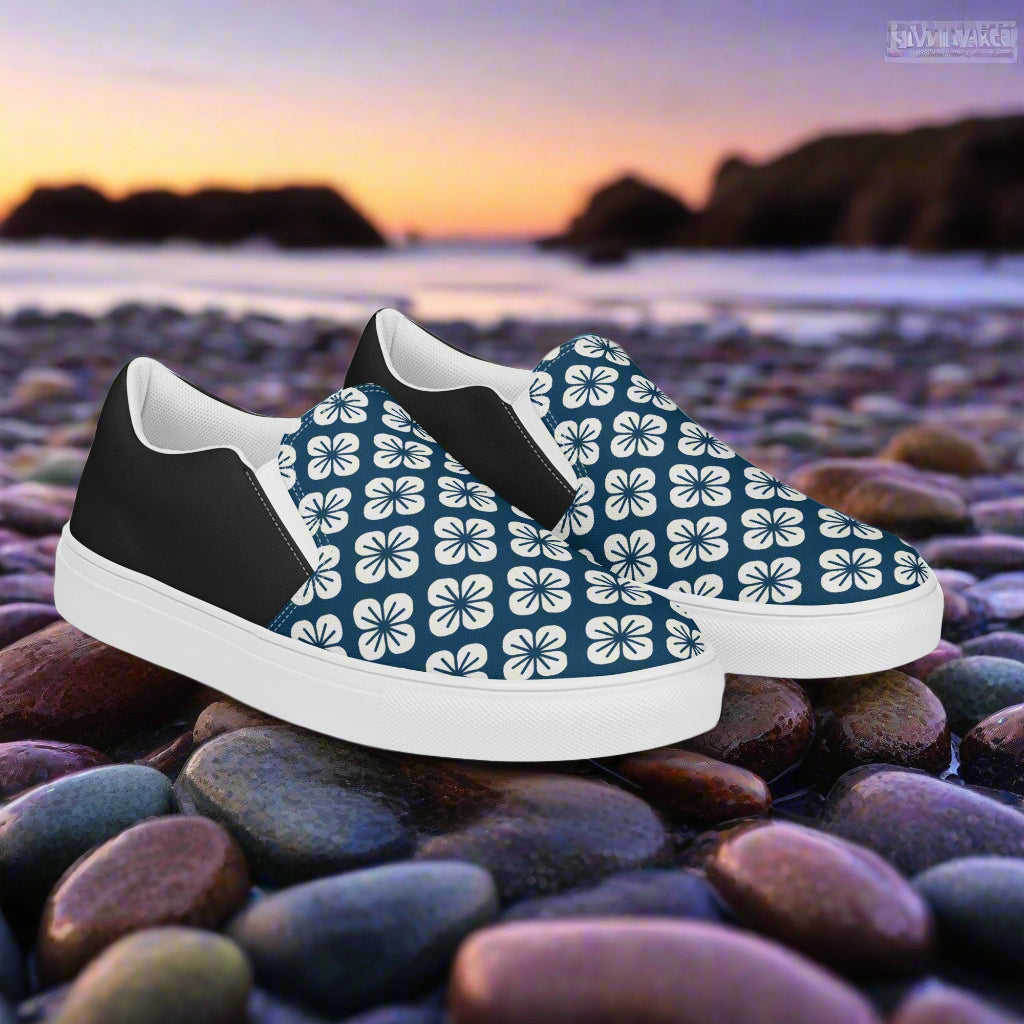 WildSage Market Slip-on Canvas Shoes Blue Orchid Halftone featuring floral design and comfortable fit