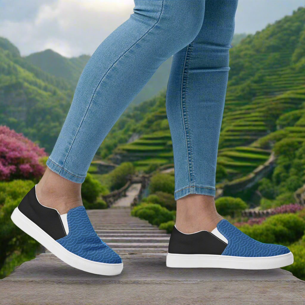 WildSage Market Slip-on Canvas Shoes Blue Seas Halftone with Comfortable Fit for Casual Wear