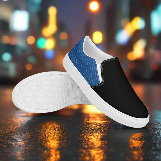 Slip-on Canvas Shoes Blue Seas Two Tone with a stylish black and blue design perfect for casual wear