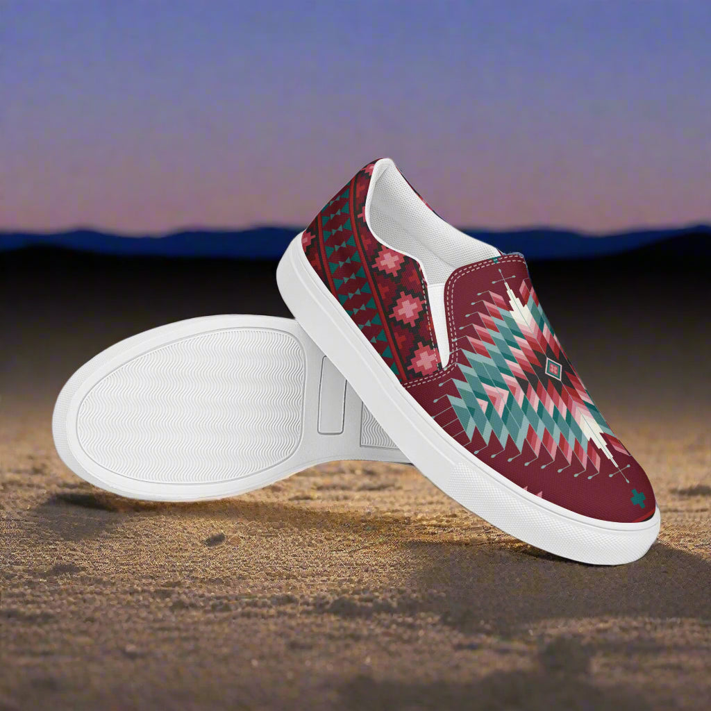 Slip-on Canvas Shoes Chinle Southwestern Print featuring a vibrant geometric design and comfortable slip-on style