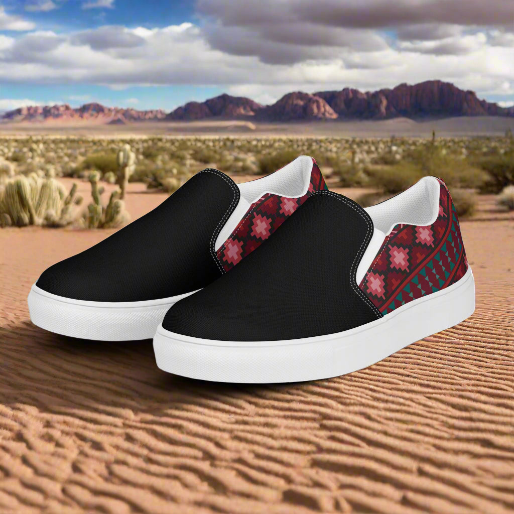 WildSage Market Slip-on Canvas Shoes Chinle Two Tone in black and red pattern for casual wear