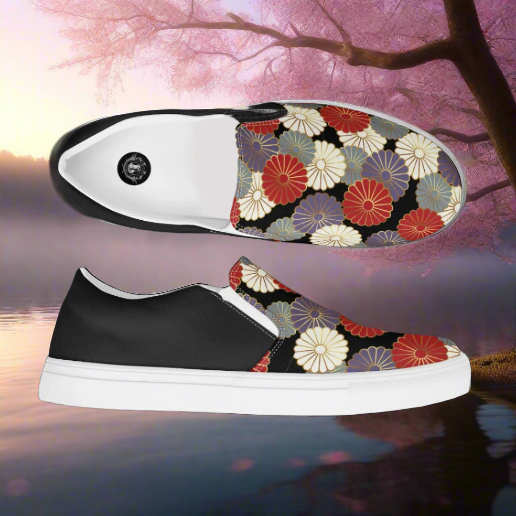 Stylish Slip-on Canvas Shoes Chrysanthemum Halftone with a vibrant floral design for casual outings