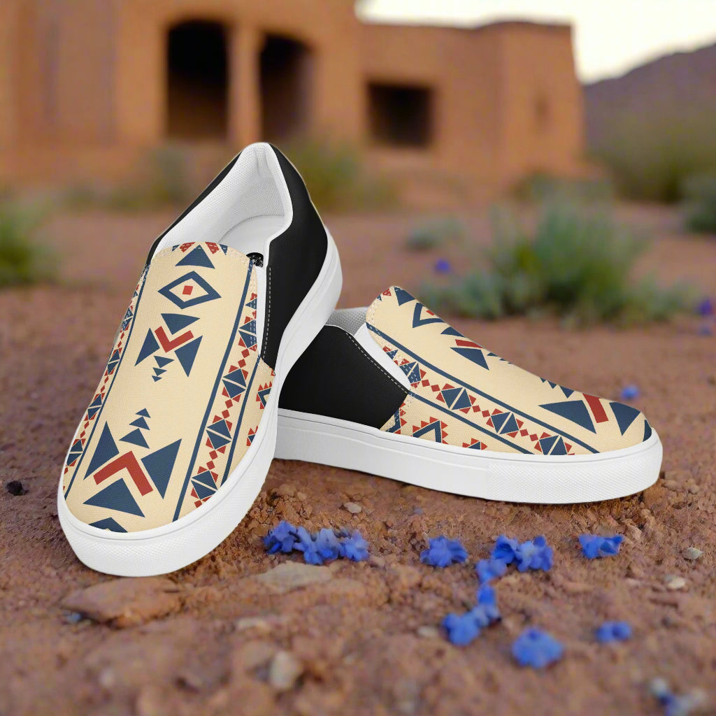 Slip-on Canvas Shoes Desert Sol Halftone with a colorful geometric design for casual wear