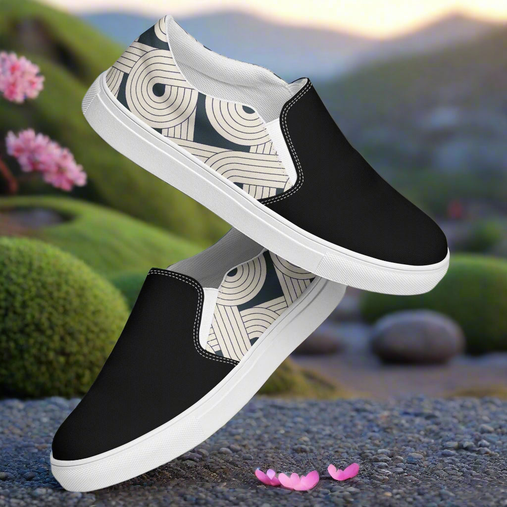 Slip-on Canvas Shoes Dream Cloud Two Tone with a stylish black and patterned design for casual wear