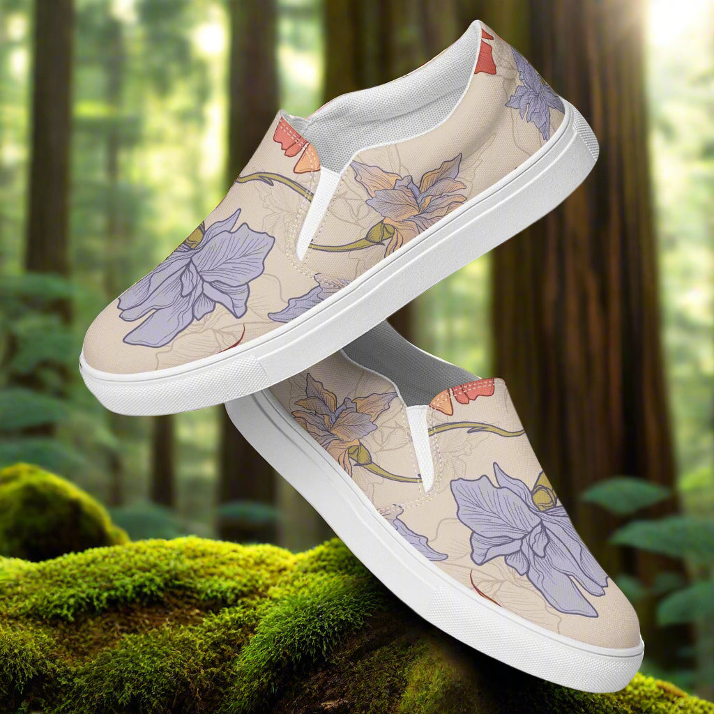 Slip-on Canvas Shoes Floral Print - Iris featuring vibrant floral designs on a soft canvas material