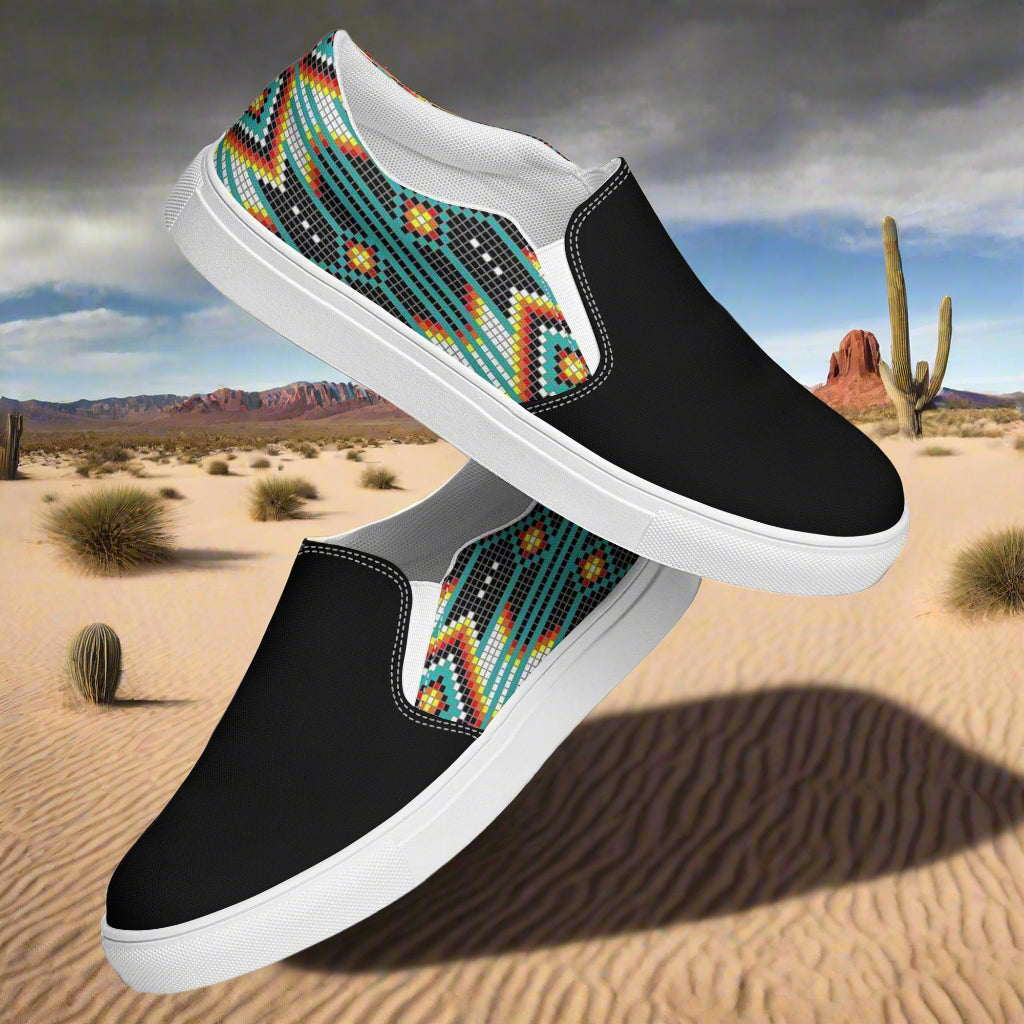 Slip-on Canvas Shoes Hotai Two Tone featuring vibrant patterns and black design perfect for casual wear