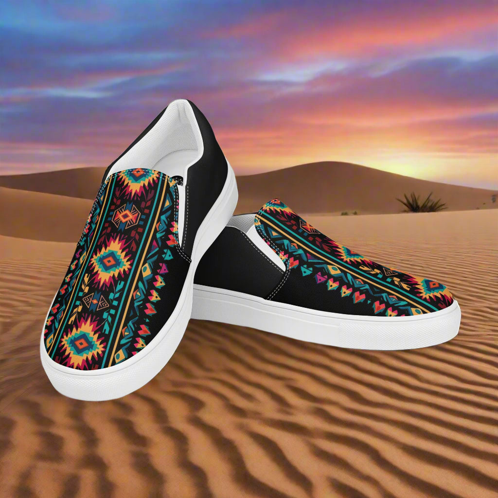 WildSage Market Slip-on Canvas Shoes Ixtlan Halftone with vibrant tribal pattern and comfortable design