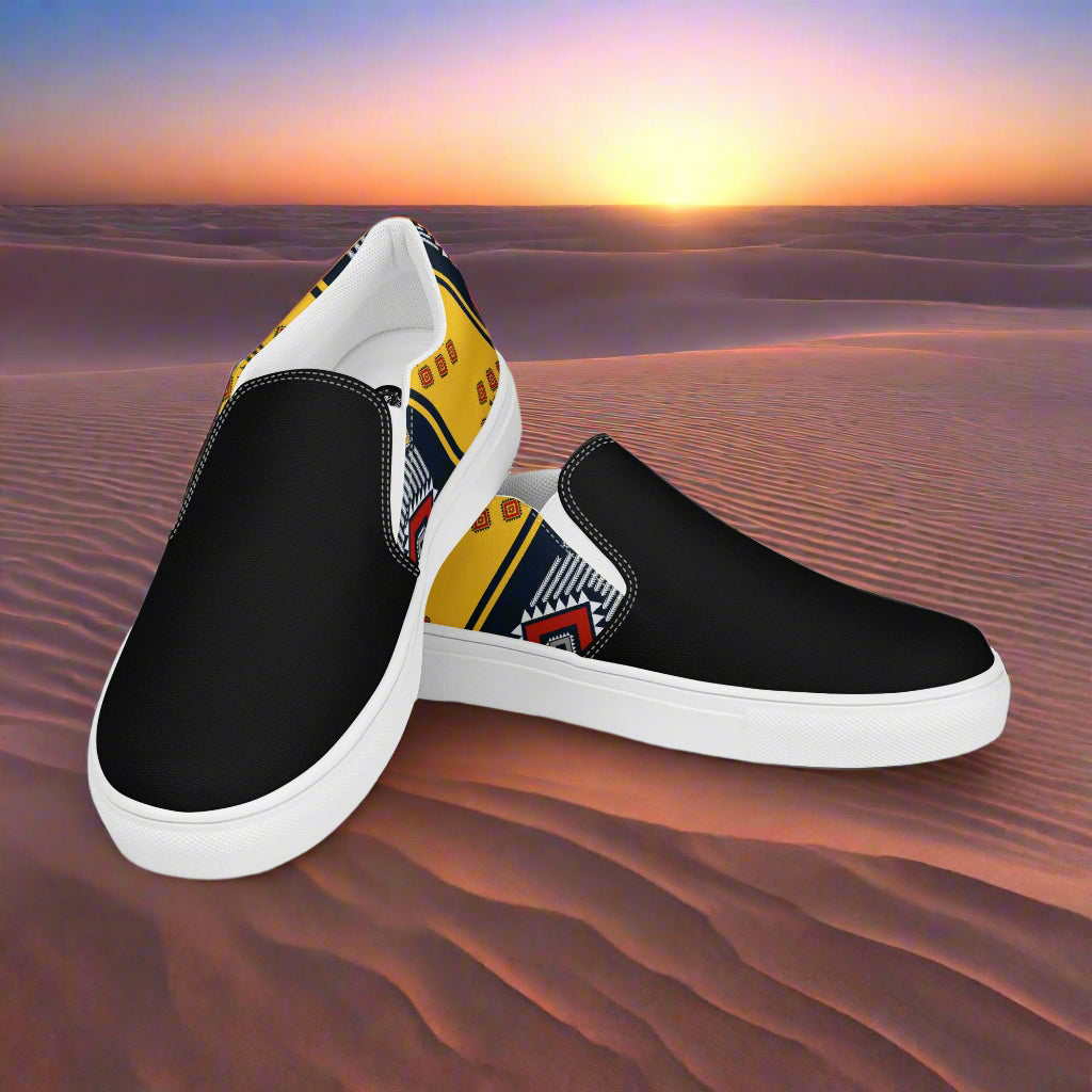 Slip-on Canvas Shoes Kaibito Two Tone with stylish black and colorful pattern perfect for casual wear