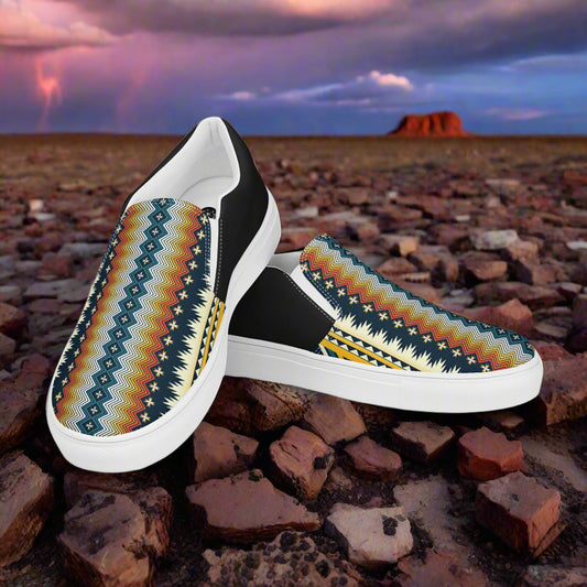 WildSage Market Slip-on Canvas Shoes Nakai Halftone with Colorful Pattern on a Natural Background