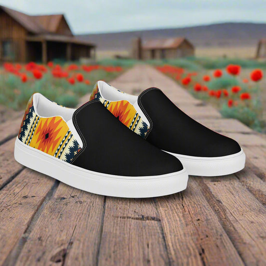 Slip-on Canvas Shoes Nakai Two Tone with vibrant patterned back and black front for stylish comfort