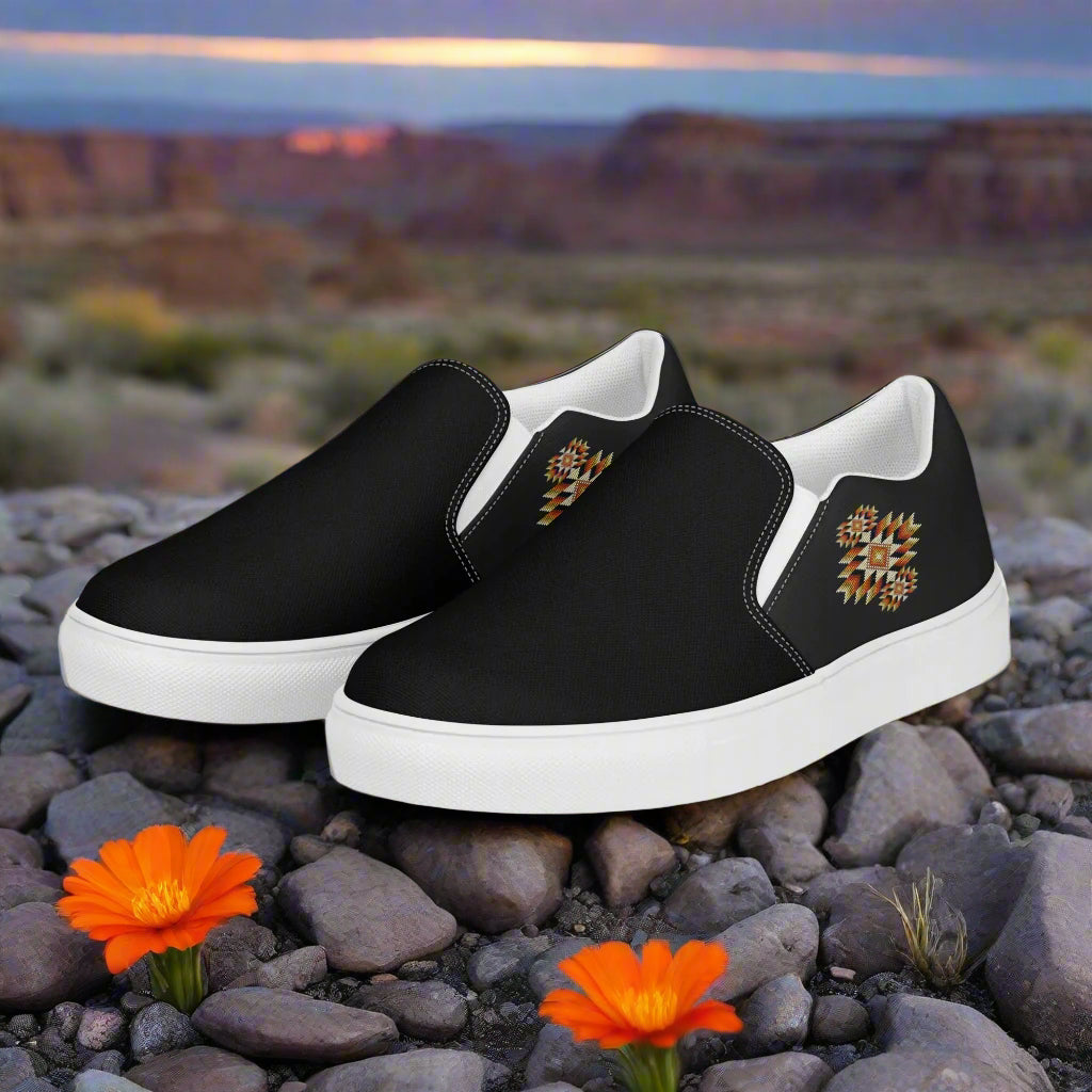 Slip-on Canvas Shoes Night Sky Two Tone with colorful detailing against a natural backdrop