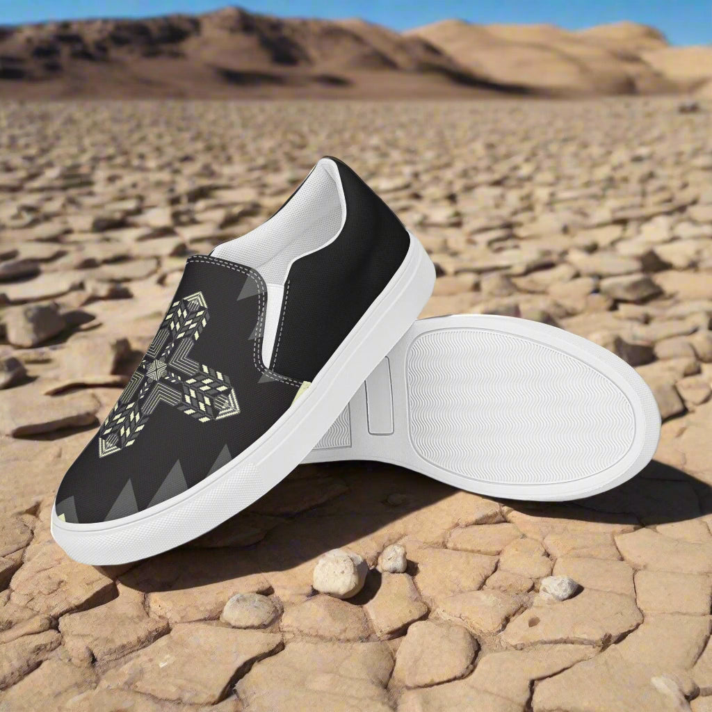 WildSage Market Slip-on Canvas Shoes Oljato Halftone featuring a stylish black and white design
