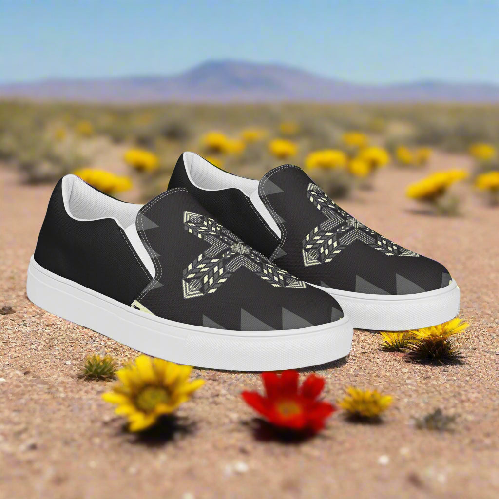 WildSage Market Slip-on Canvas Shoes Oljato Halftone with Artistic Design on a Desert Background