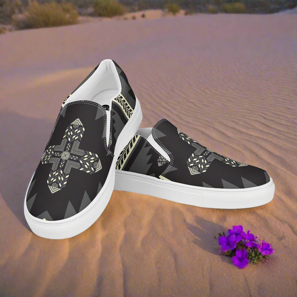 Slip-on Canvas Shoes Oljato Southwest Pattern with unique black and white design for casual wear