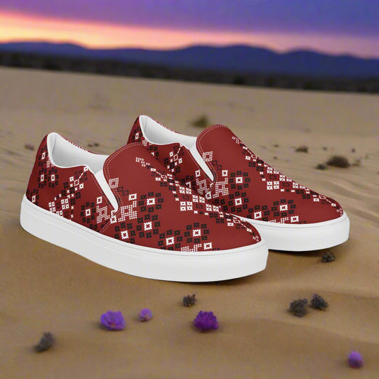 Slip-on Canvas Shoes Red Mesa Southwest Print designed for comfort and style in casual settings