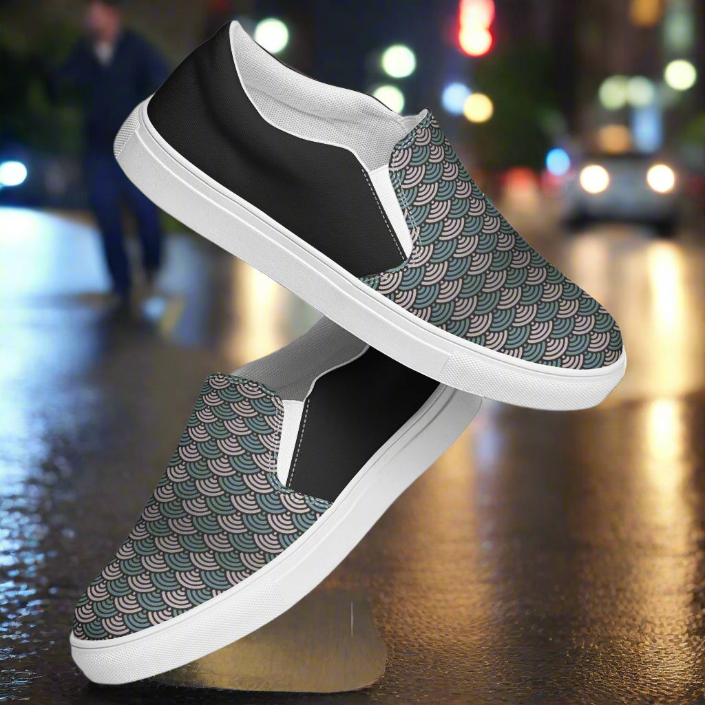 WildSage Market Slip-on Canvas Shoes Sea Foam Halftone with Modern Wave Pattern for Casual Wear