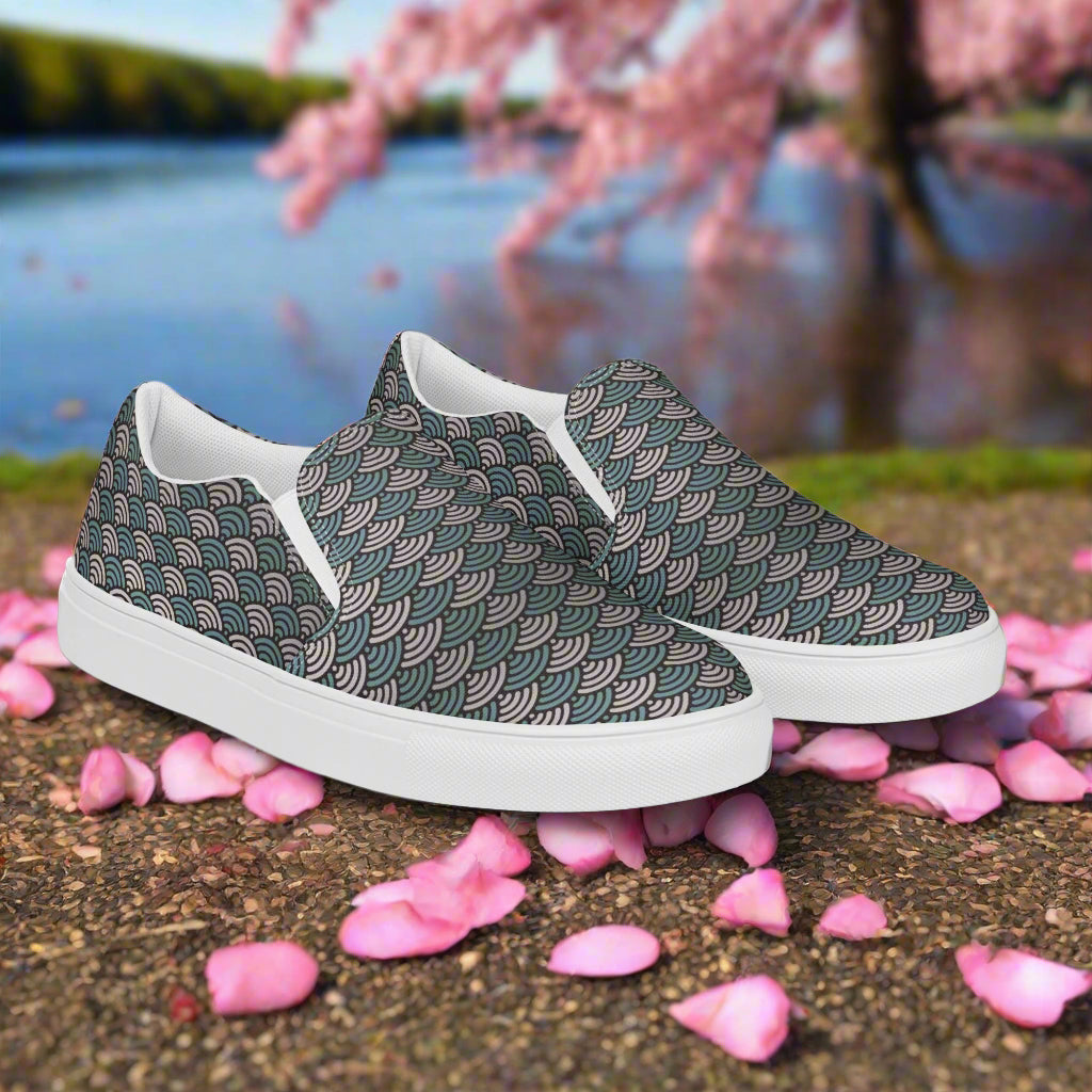 Stylish Slip-on Canvas Shoes Sea Foam with a unique wave pattern perfect for casual outings