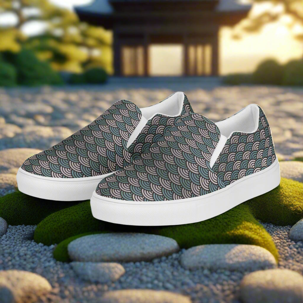WildSage Market Slip-on Canvas Shoes Sea Foam with Wave Pattern on a Scenic Background