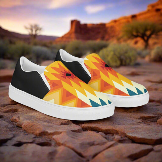 WildSage Market Slip-on Canvas Shoes Sundance Halftone with vibrant tribal pattern for casual styling