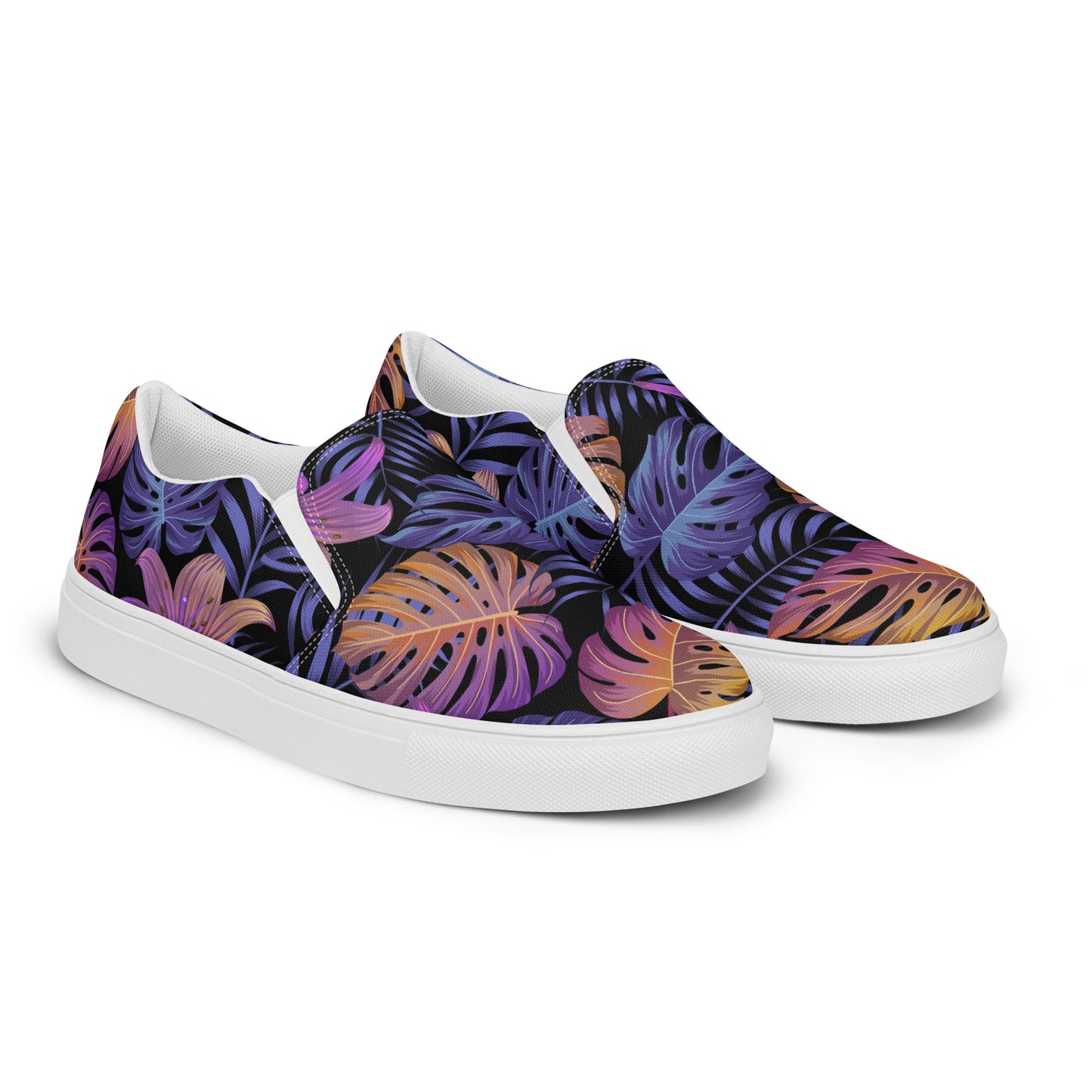 WildSage Market Slip-on Floral Print Canvas Shoes with Colorful Leaf Designs for Casual Wear