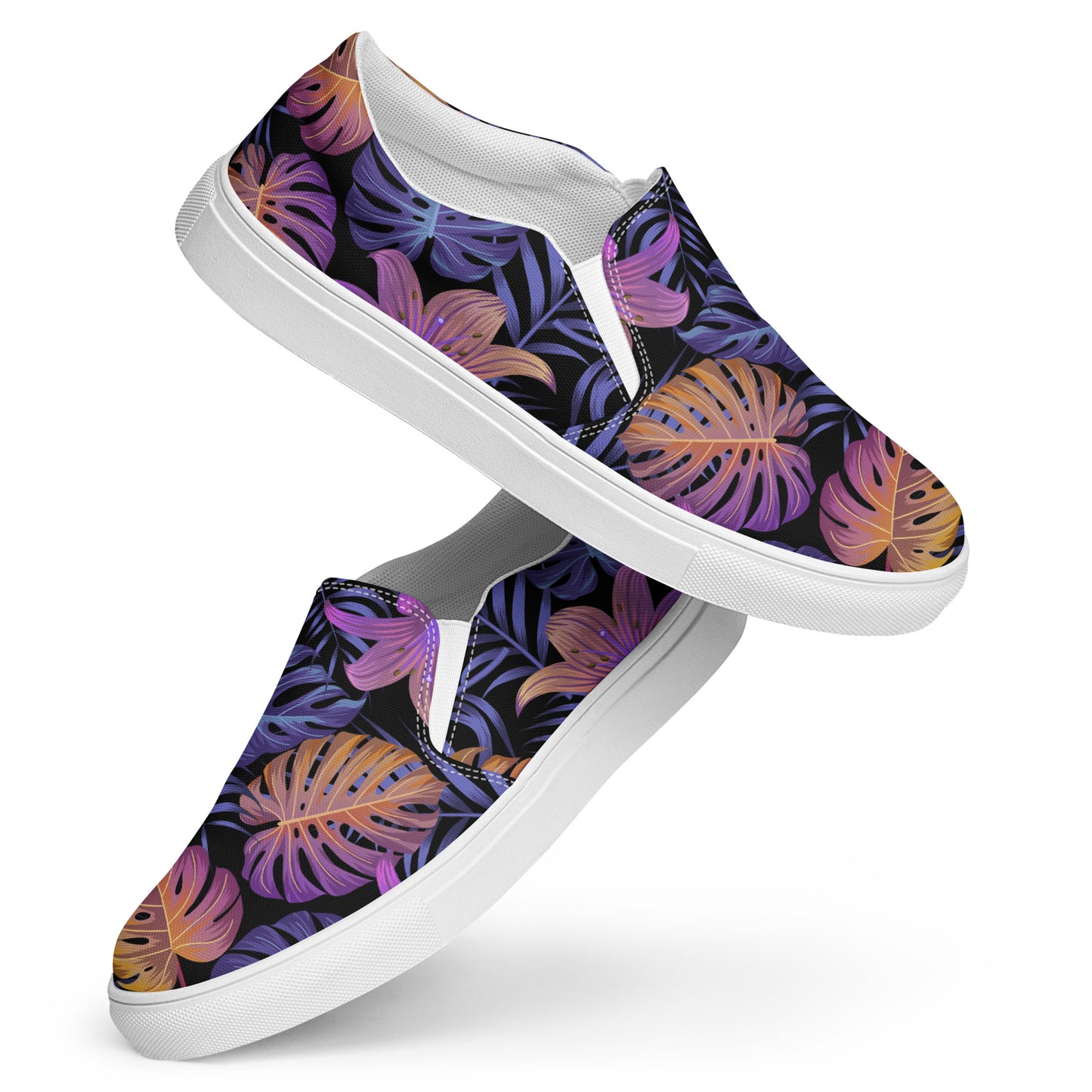 Slip-on Floral Print Canvas Shoes with Vibrant Leaf Patterns for Casual Wear