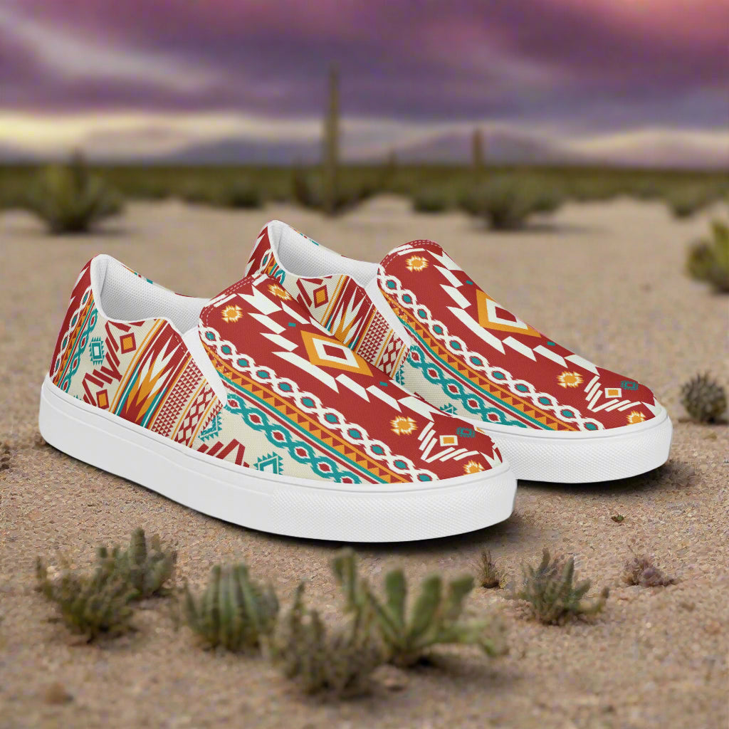 Southwest Nogales print slip on canvas shoes by WildSage Market with vibrant southwestern patterns