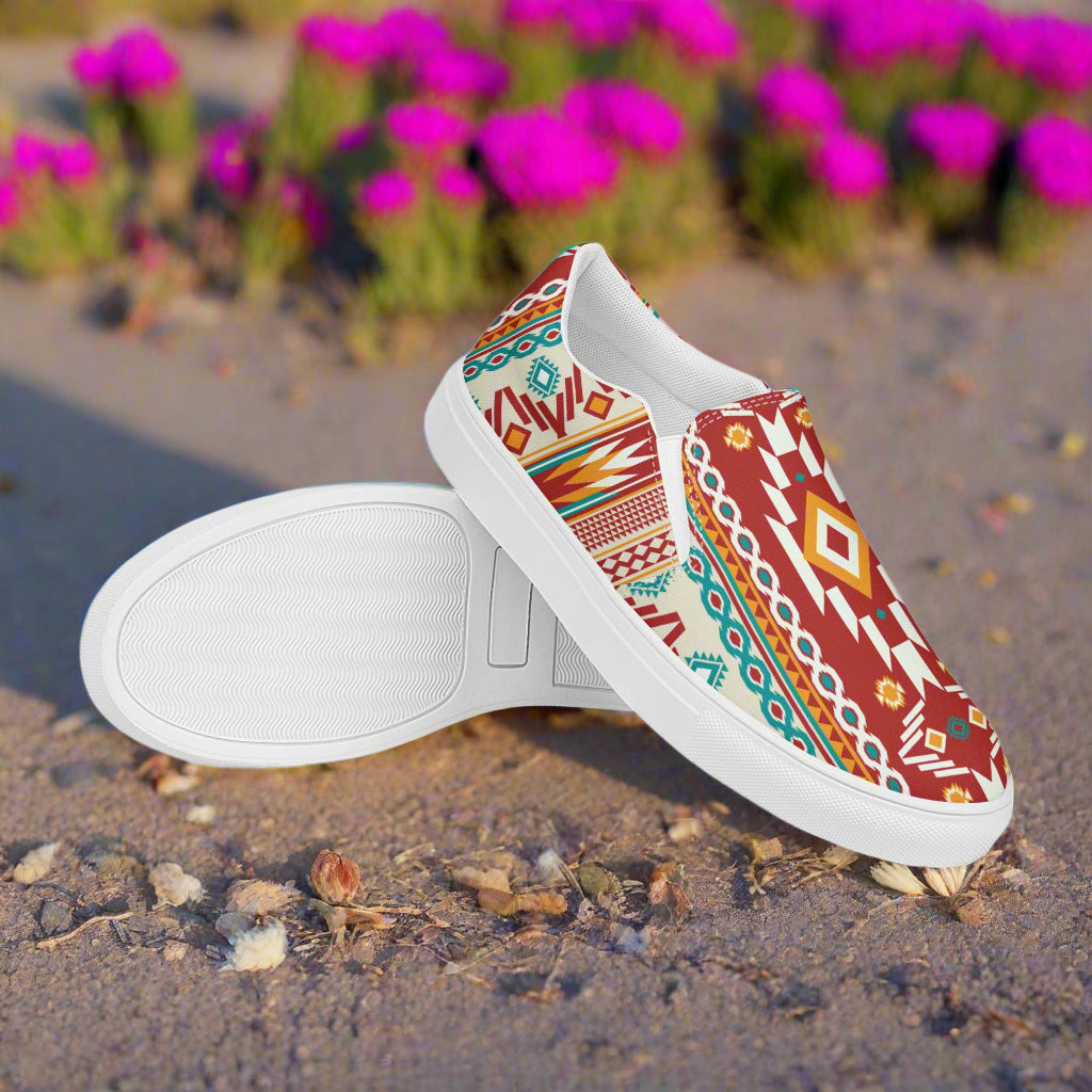 Southwest Nogales print slip on canvas shoes by WildSage Market with colorful southwestern design
