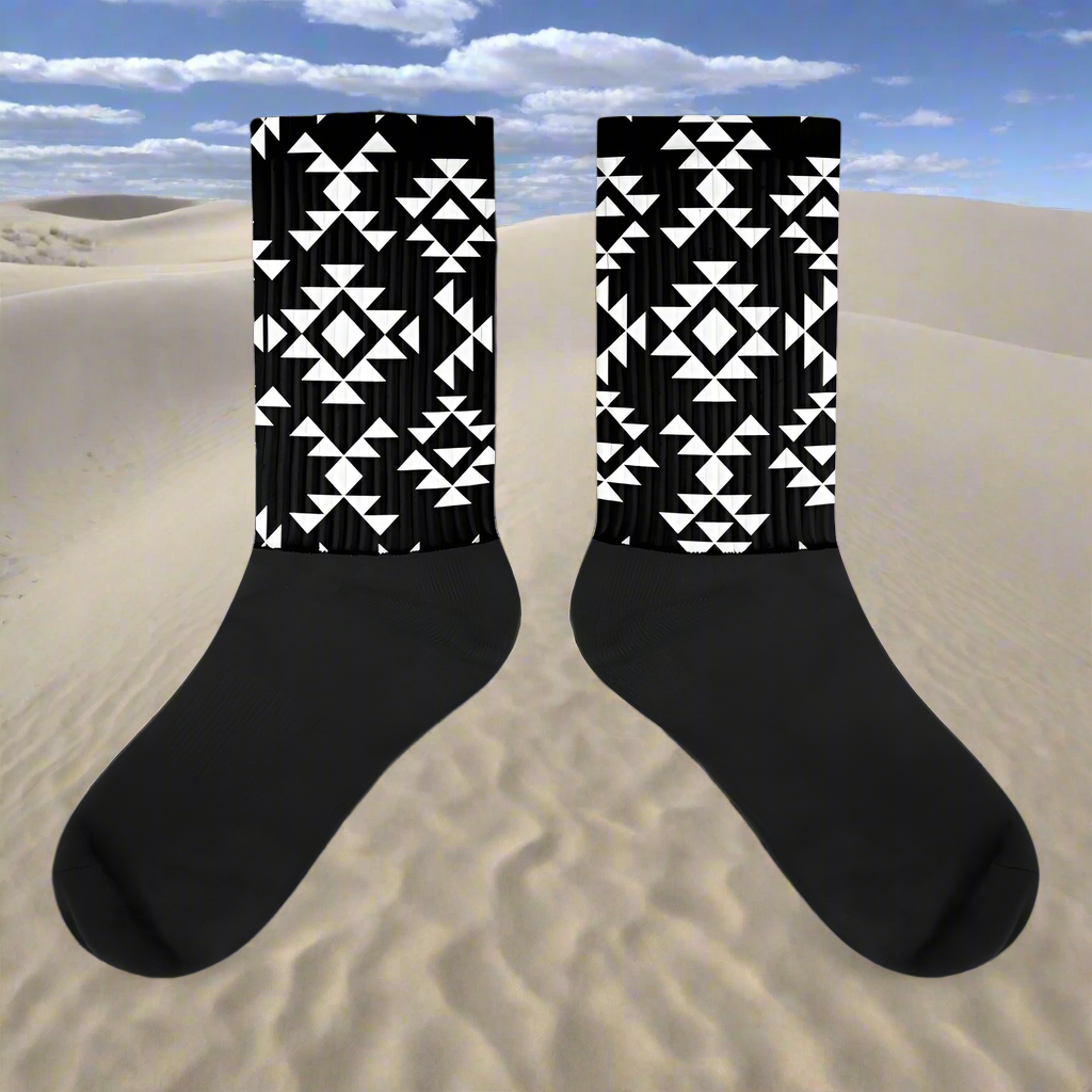 Black Southwest pattern socks with geometric design for stylish comfort in any setting