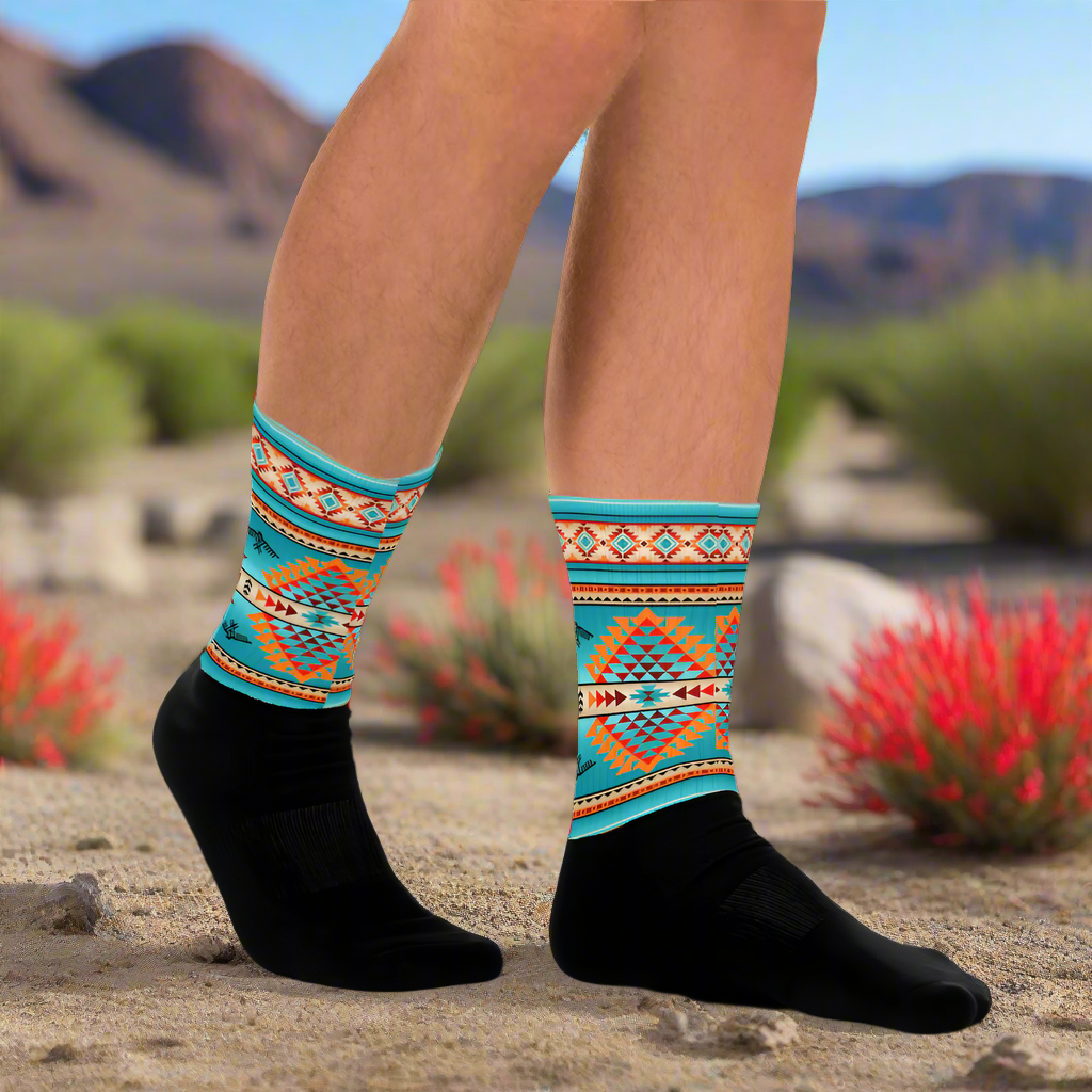 Colorful southwest pattern socks in vibrant hues for stylish comfort and outdoor wear