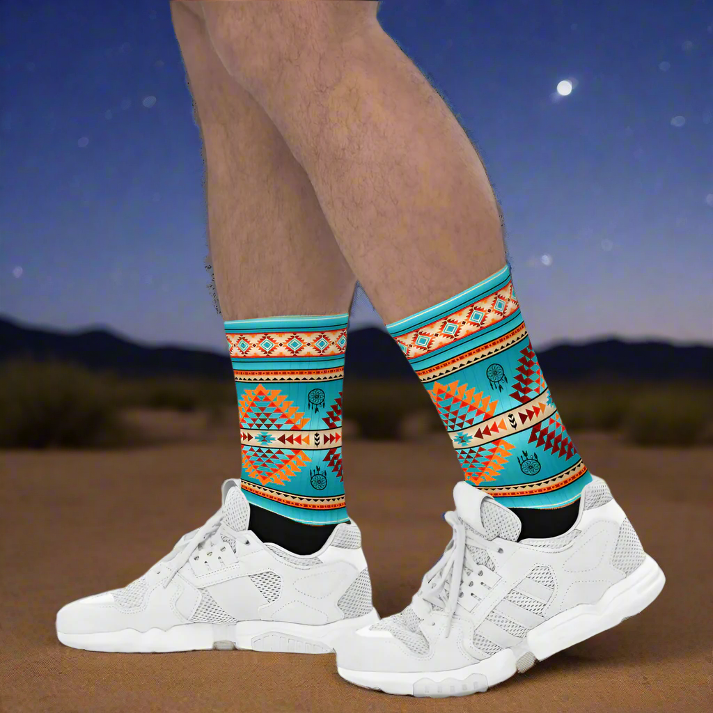 Unisex Black Bottom Southwest Print Socks, Taos Pattern