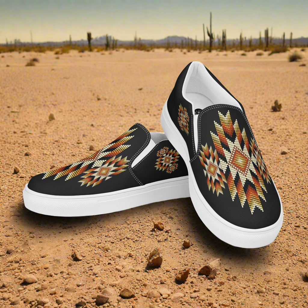 WildSage Market Southwest print slip on canvas shoes Night Sky with geometric desert-inspired design