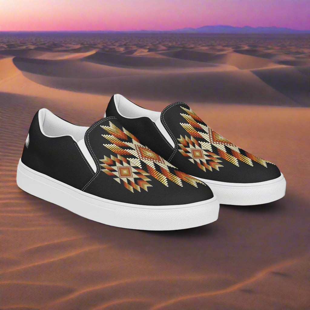 Southwest slip-on mens canvas shoes with vibrant geometric patterns for casual comfort