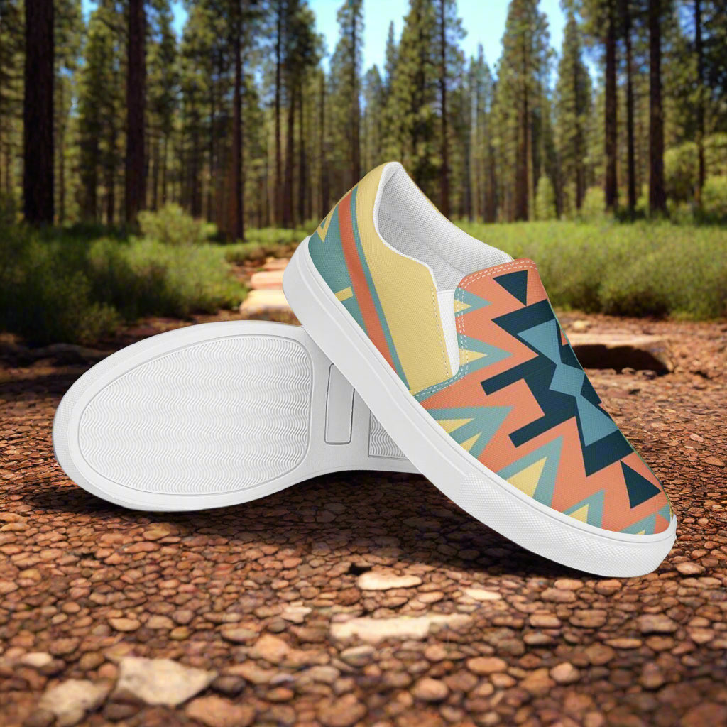 WildSage Market Southwest style mens shoes featuring vibrant geometric patterns